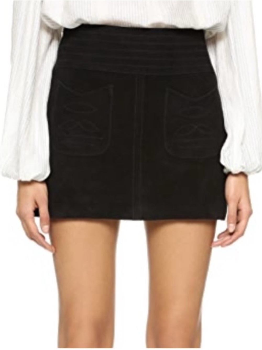Free People Black Suede Mini Skort with Stitch-Pocket Detail